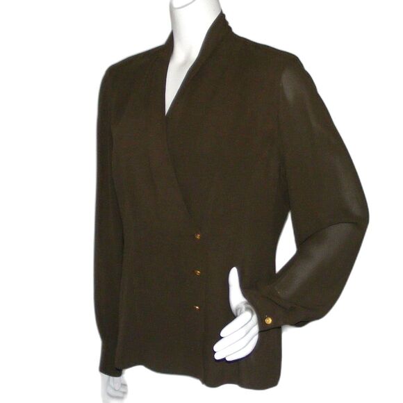 Escada Blouse, 38, Brown Double Breasted, textured Buttons, Long sleeve - Picture 3 of 13
